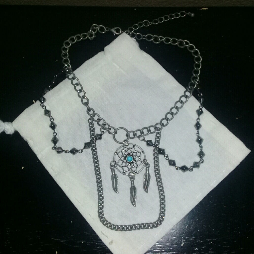 Dream catcher necklace,  nickel.